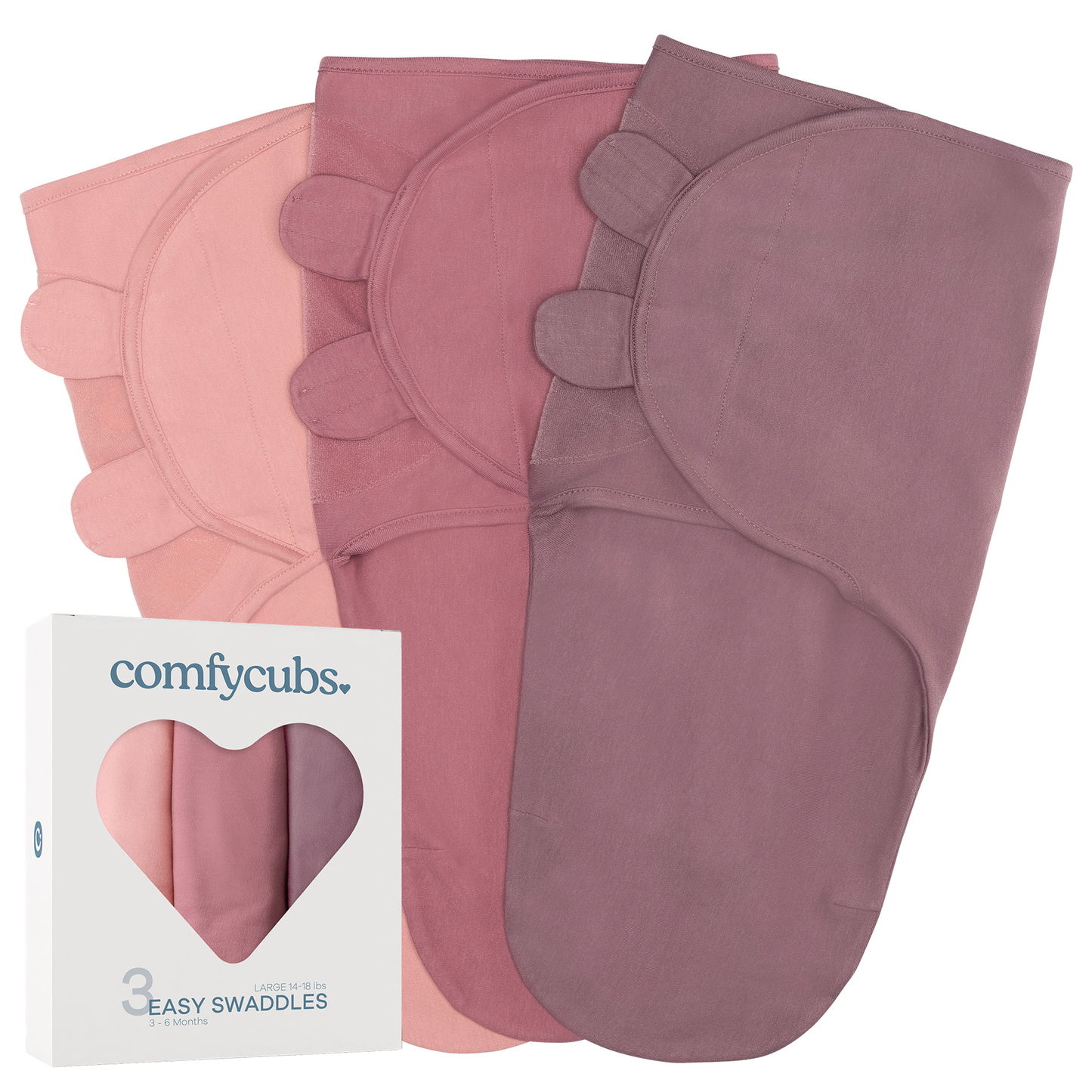 Easy Swaddle Blankets by Comfy Cubs - Blush, Mauve, Mulberry, Pack of 3