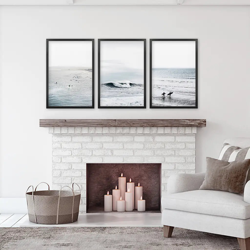 Navy Blue Surfing Wall Art Set of 3 Prints
