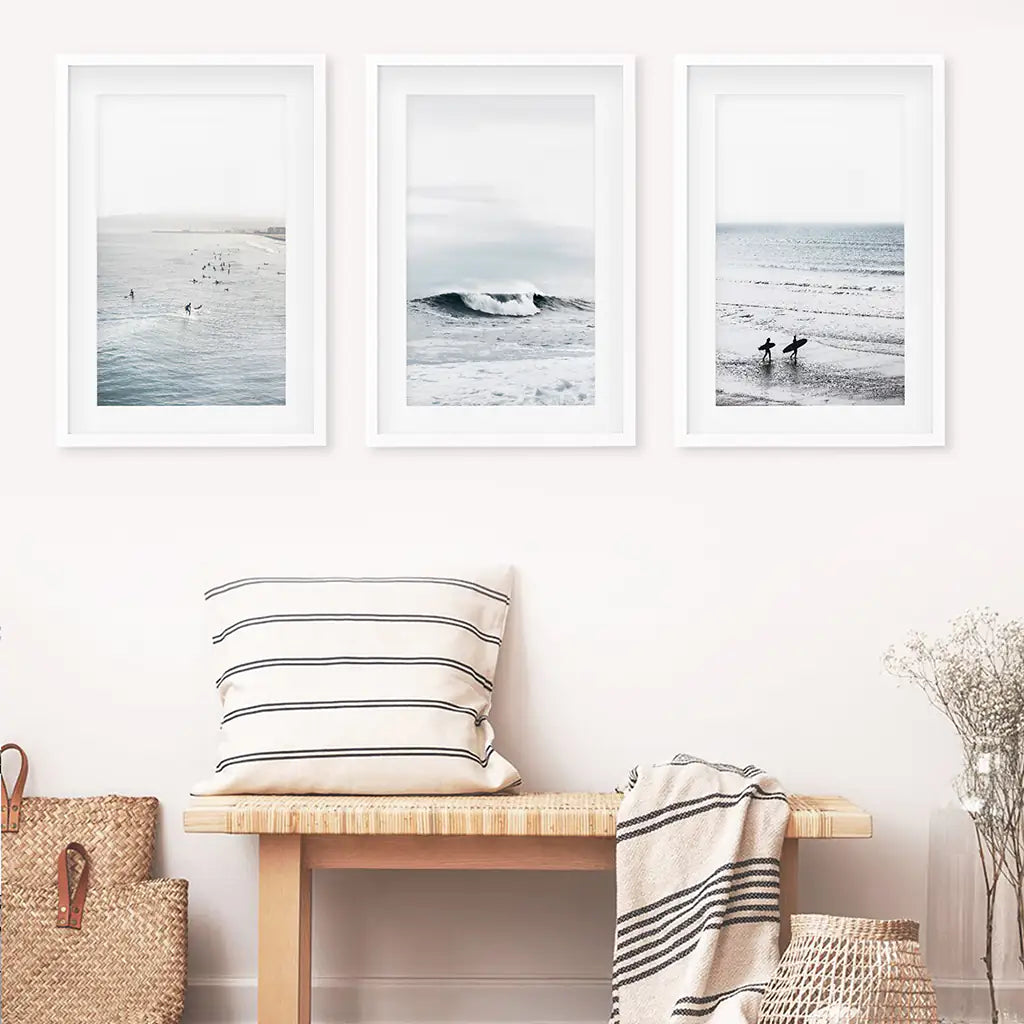 Navy Blue Surfing Wall Art Set of 3 Prints