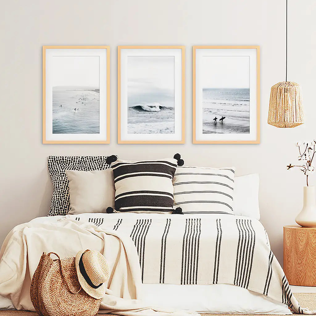 Navy Blue Surfing Wall Art Set of 3 Prints