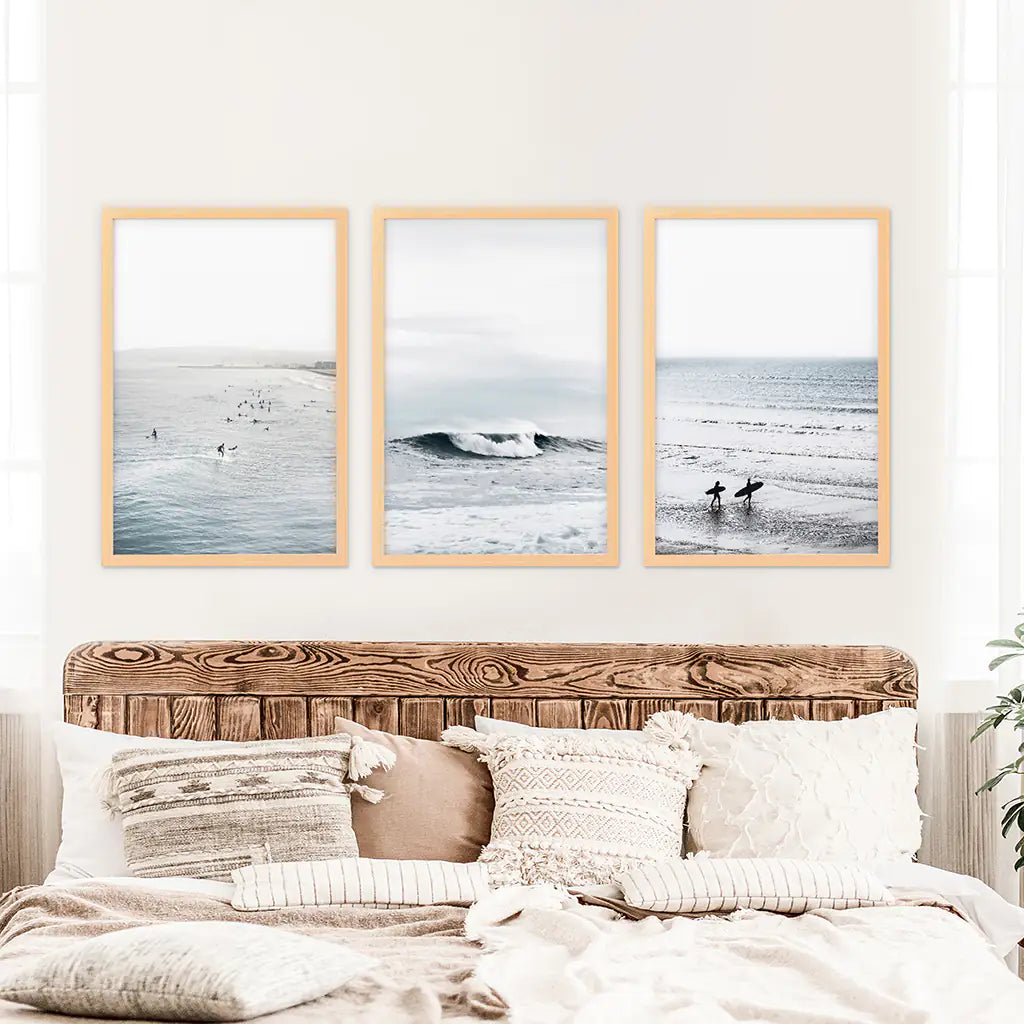 Navy Blue Surfing Wall Art Set of 3 Prints