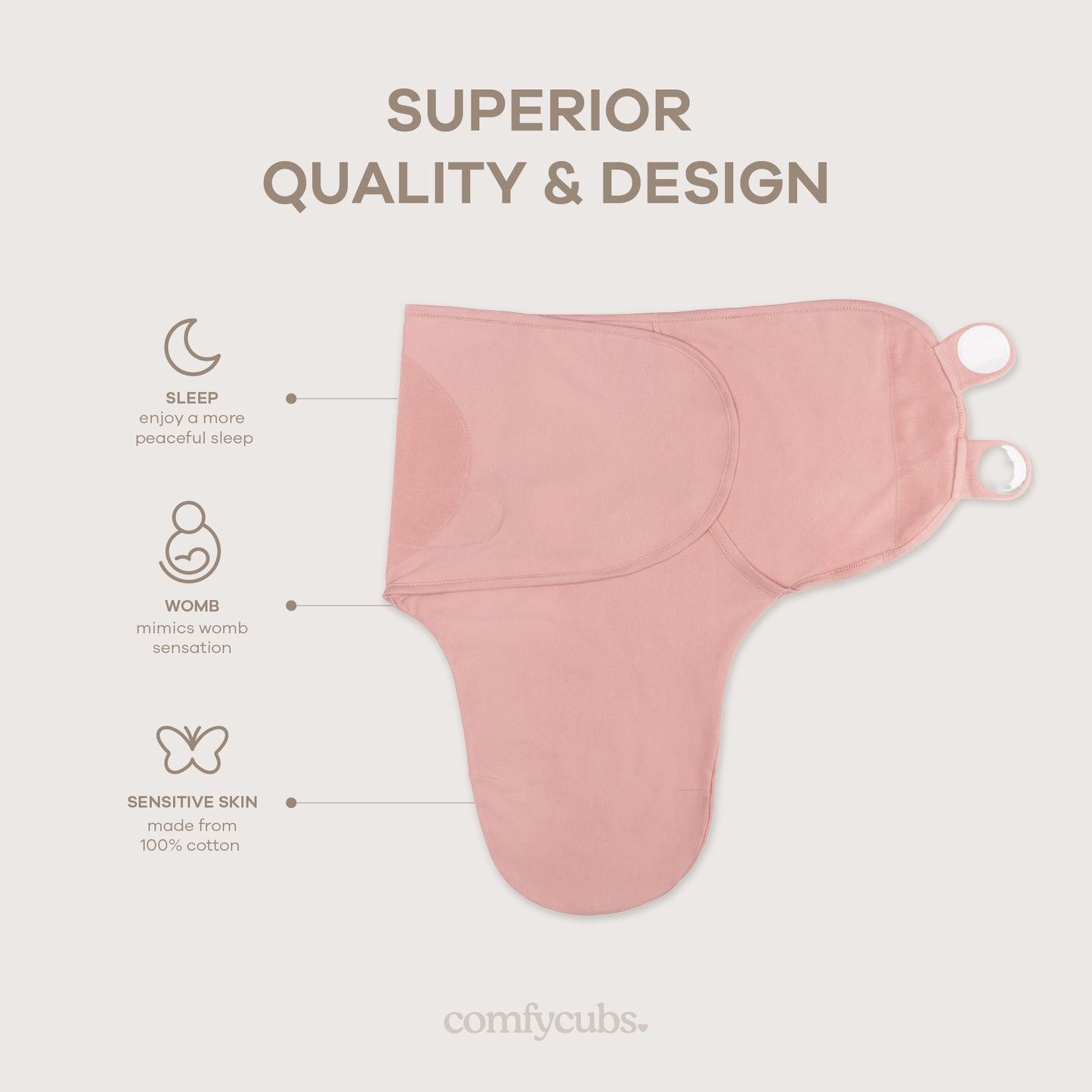 Easy Swaddle Blankets by Comfy Cubs - Blush, Mauve, Mulberry, Pack of 3