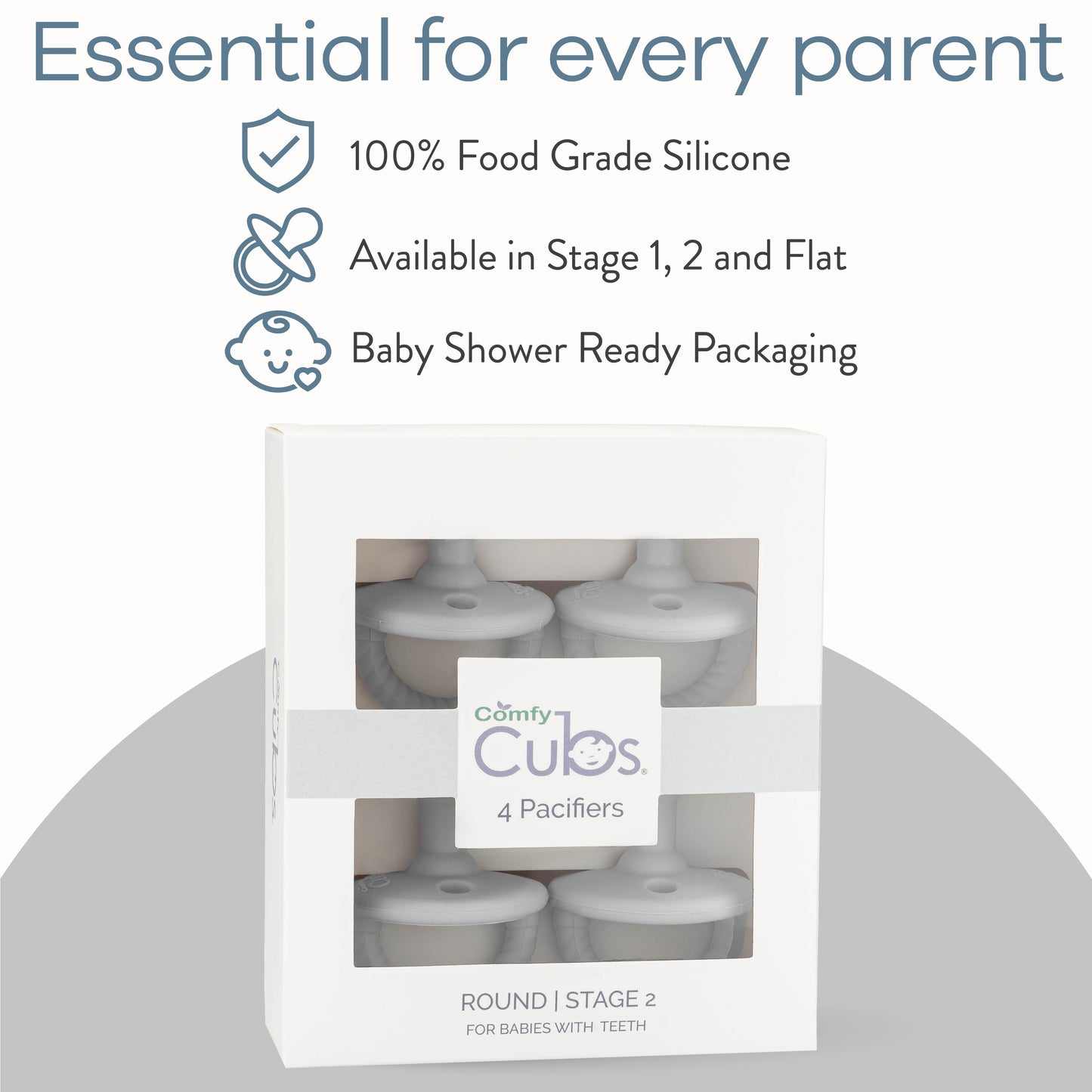 Pacifiers, 4 Pack by Comfy Cubs - Grey