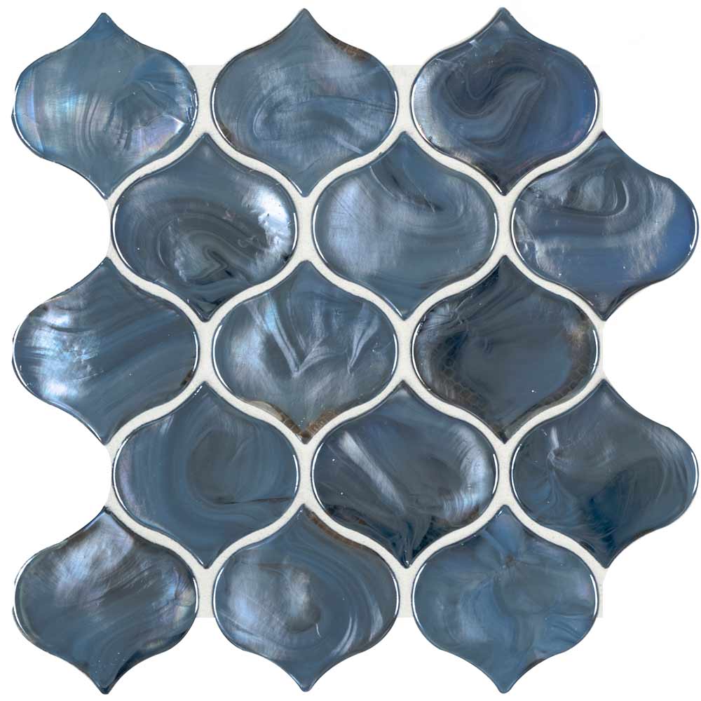 Blue Shimmer Arabesque 10" x 10.20" Glass Mesh-Mounted Mosaic Tile Pattern-MSI Collection