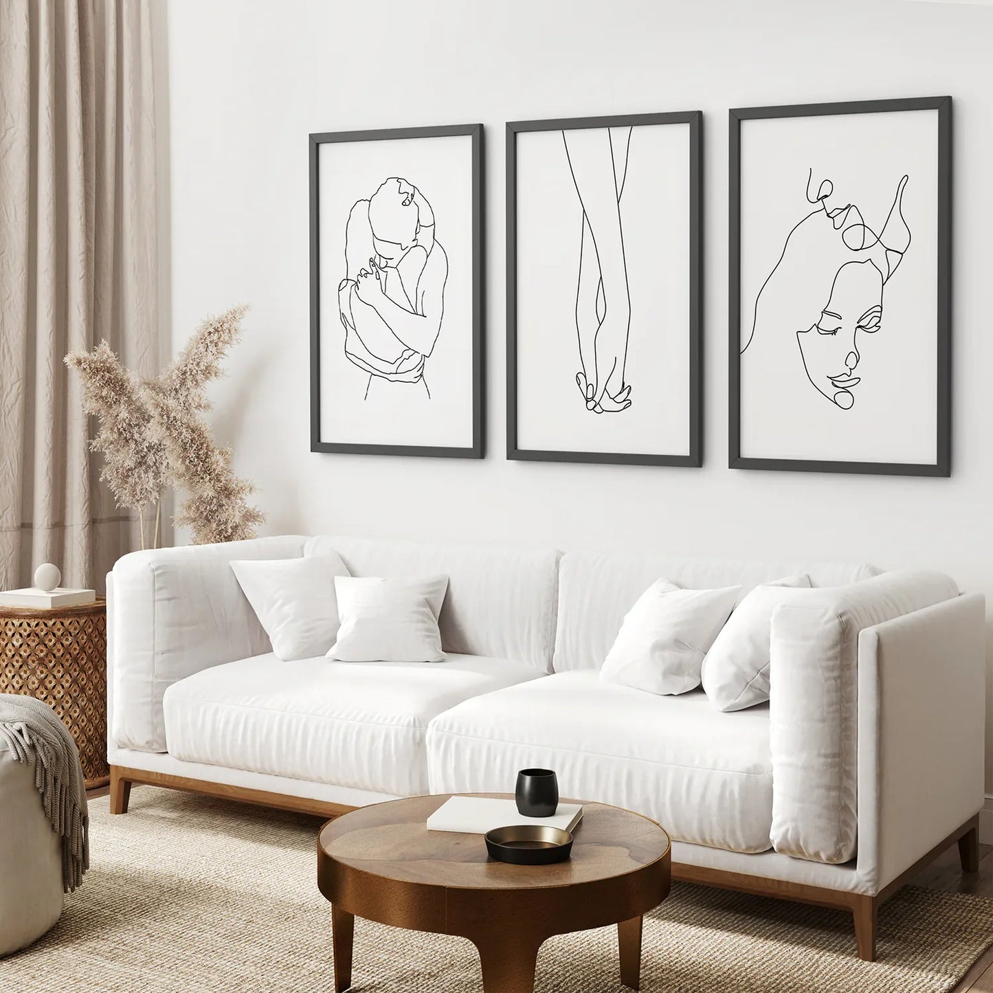 3 Piece Minimalistic Line Art Set. Couple, Holding Hands
