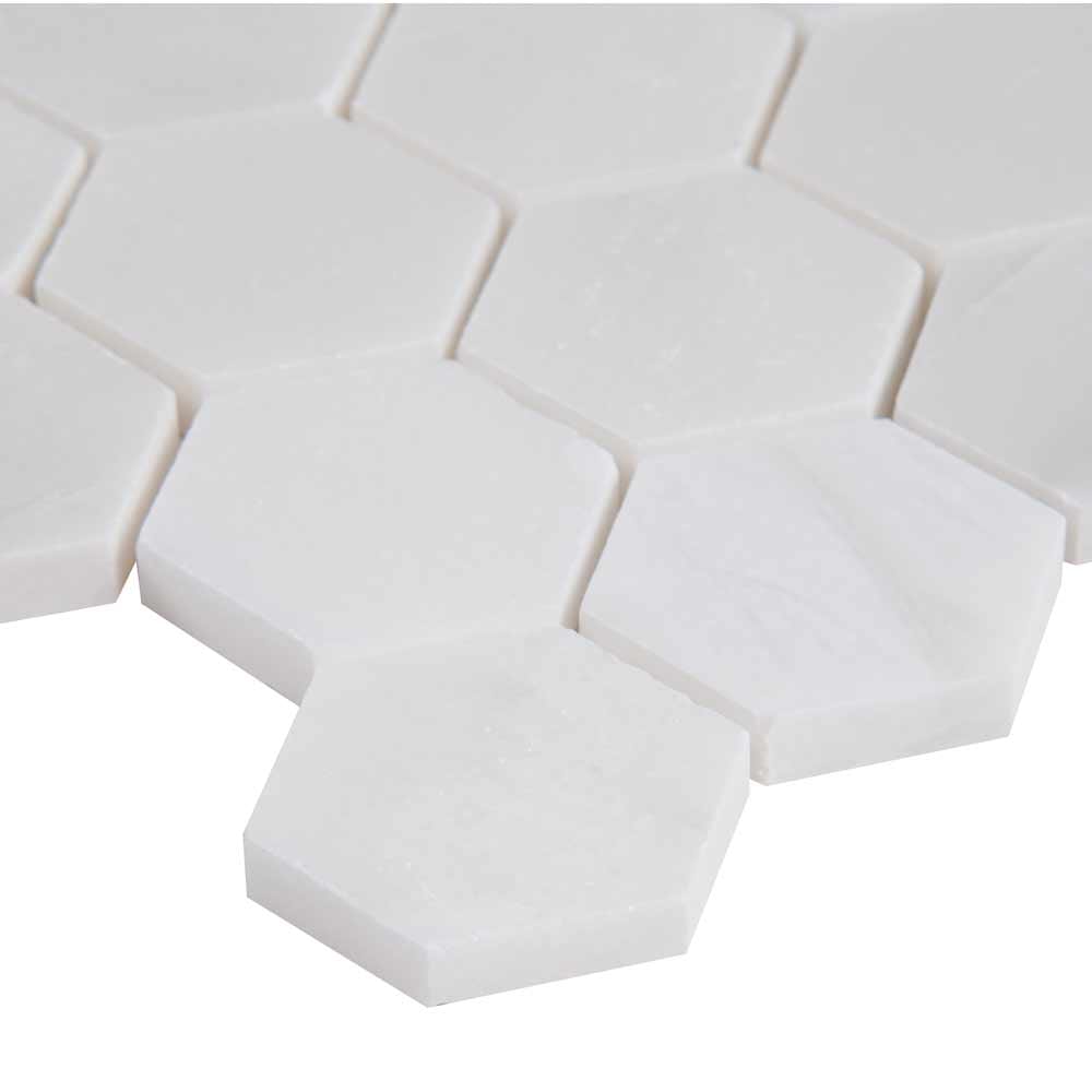 Greecian White 11.75" x 12" Polished Marble Mesh-Mounted Mosaic Tile 2" Hexagon-MSI Collection