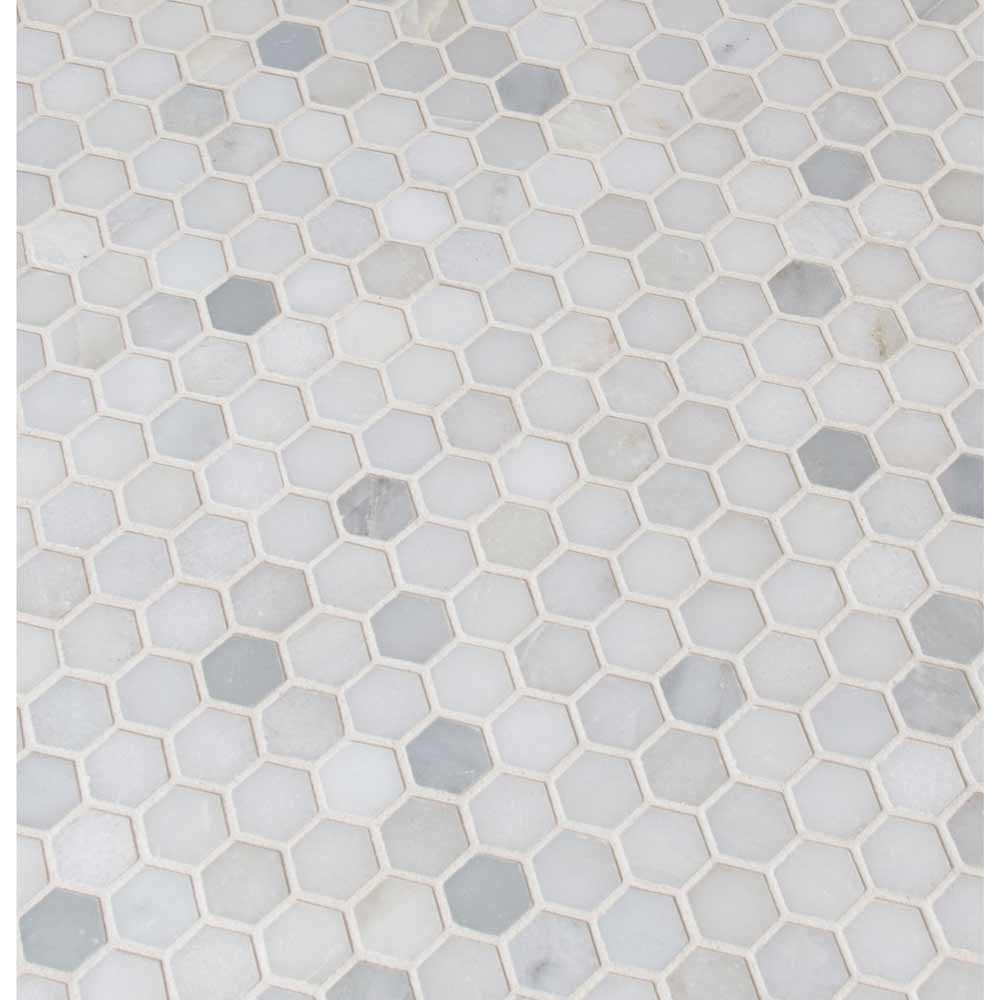 Greecian White Mini 11.61" x 11.81" Polished Marble Mesh-Mounted Mosaic Tile 1" Hexagon-MSI Collection