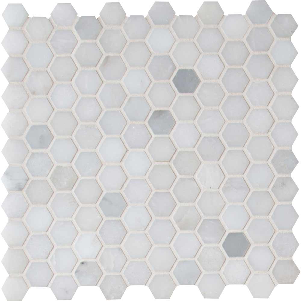 Greecian White Mini 11.61" x 11.81" Polished Marble Mesh-Mounted Mosaic Tile 1" Hexagon-MSI Collection