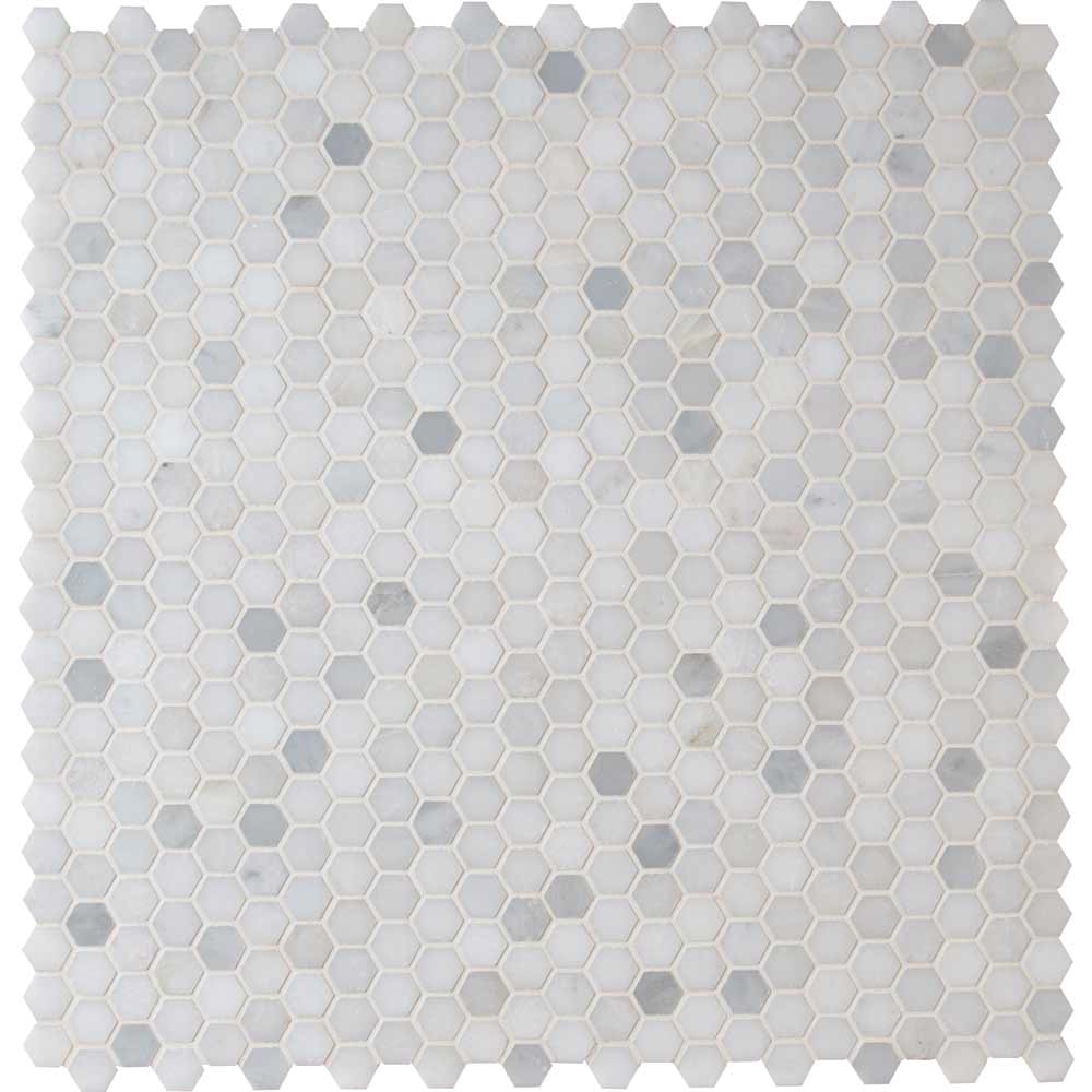 Greecian White Mini 11.61" x 11.81" Polished Marble Mesh-Mounted Mosaic Tile 1" Hexagon-MSI Collection