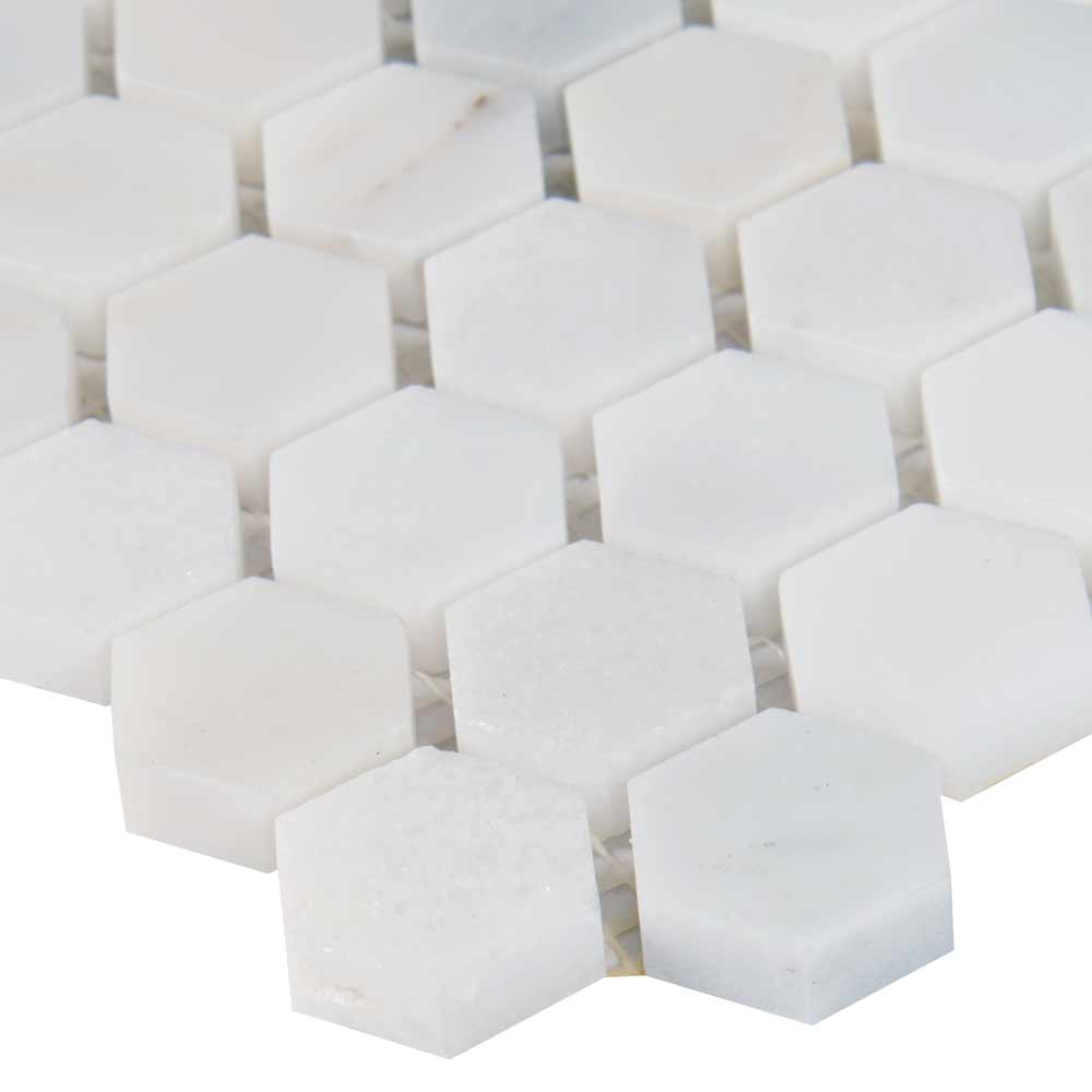 Greecian White Mini 11.61" x 11.81" Polished Marble Mesh-Mounted Mosaic Tile 1" Hexagon-MSI Collection