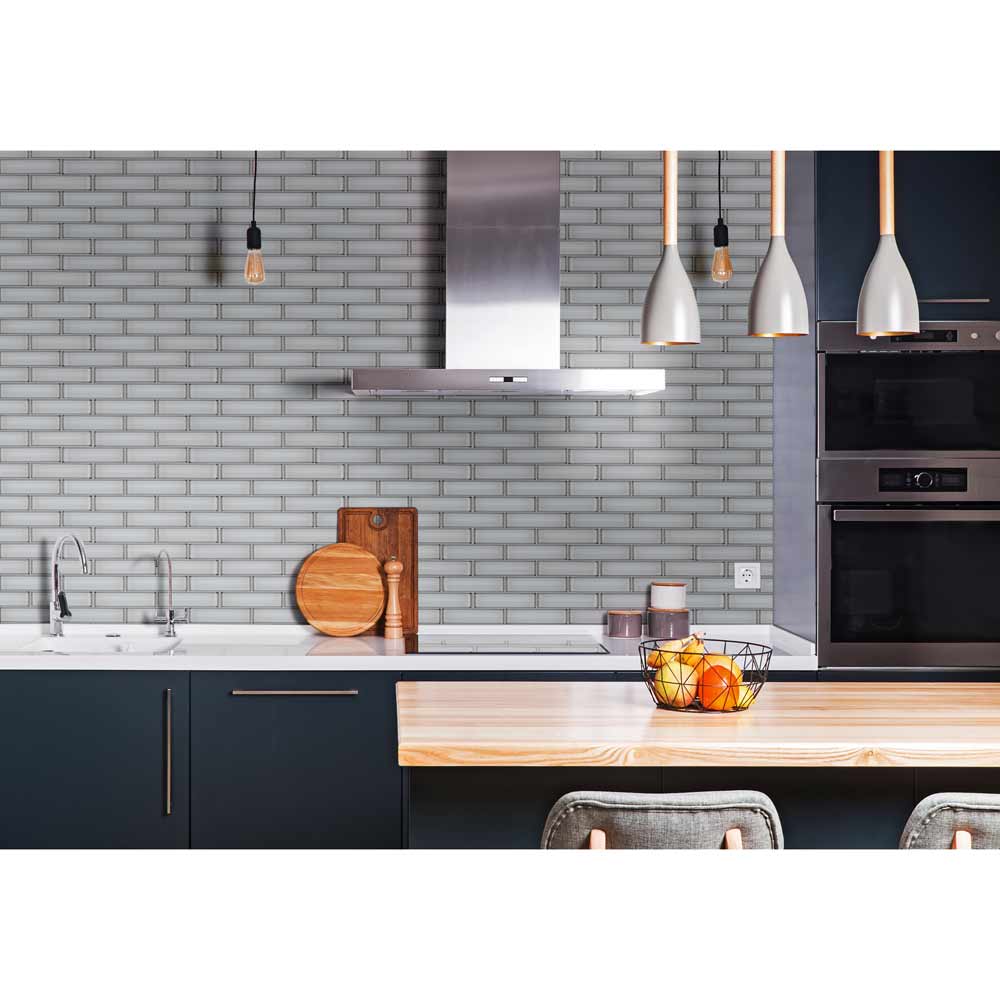 Ice Bevel Subway 11.73"x11.73" Glass Mesh-Mounted Mosaic Tile 2"x6" - MSI Collection