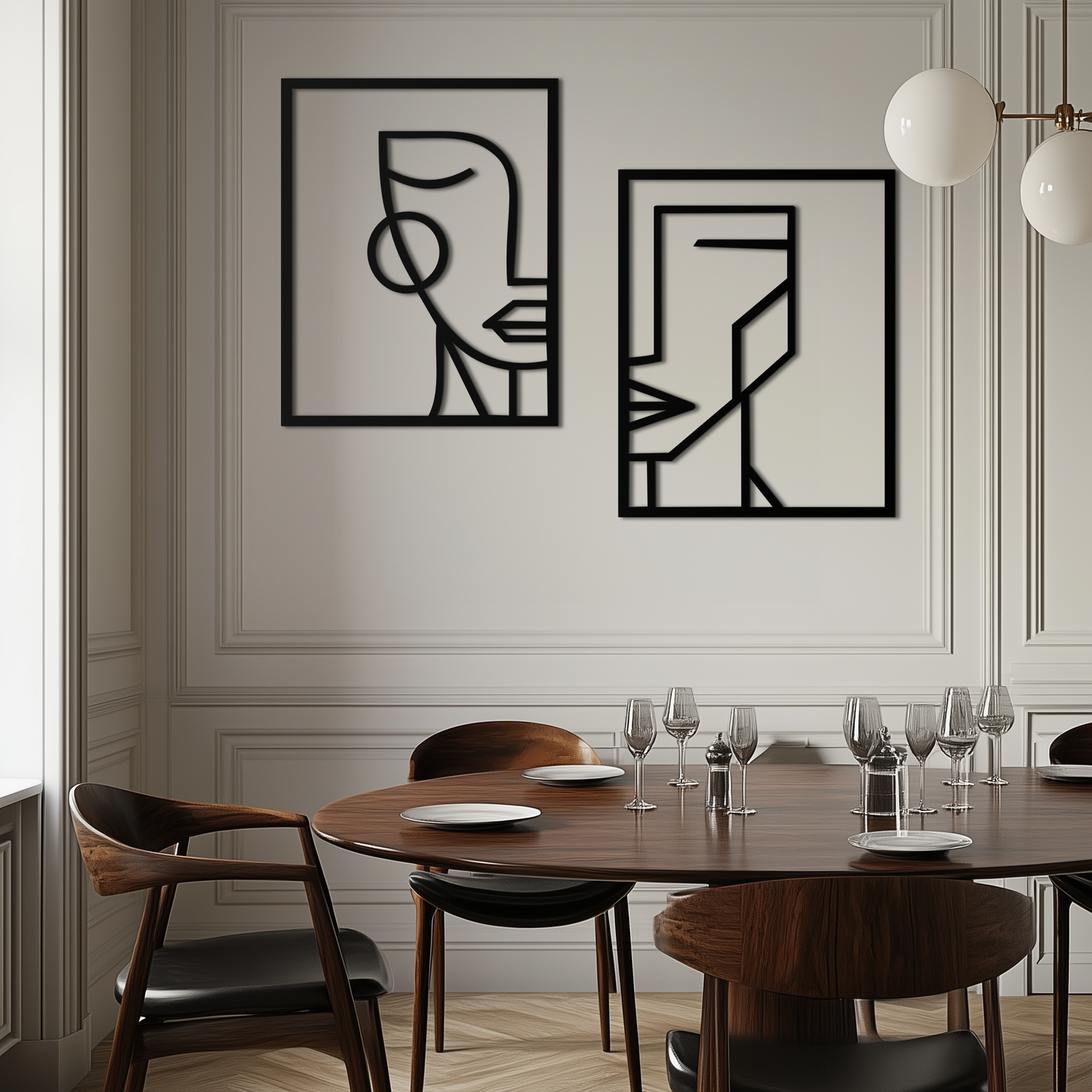 Abstract Faces Metal Wall Art - Modern Geometric Line Art Decor - KAF146