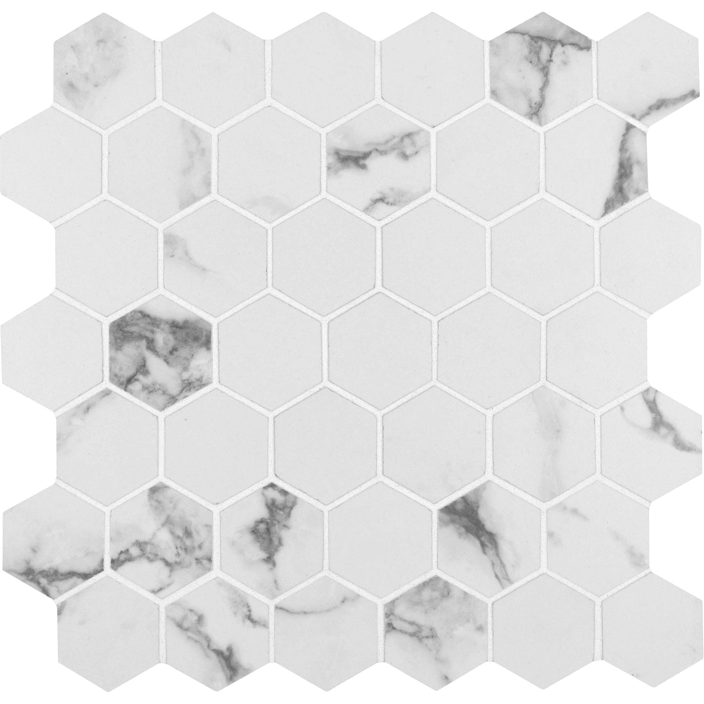 Pietra Statuario 12"x12" Matte 2" Hexagon Porcelain Mesh-Mounted Mosaic Tile - MSI Collection