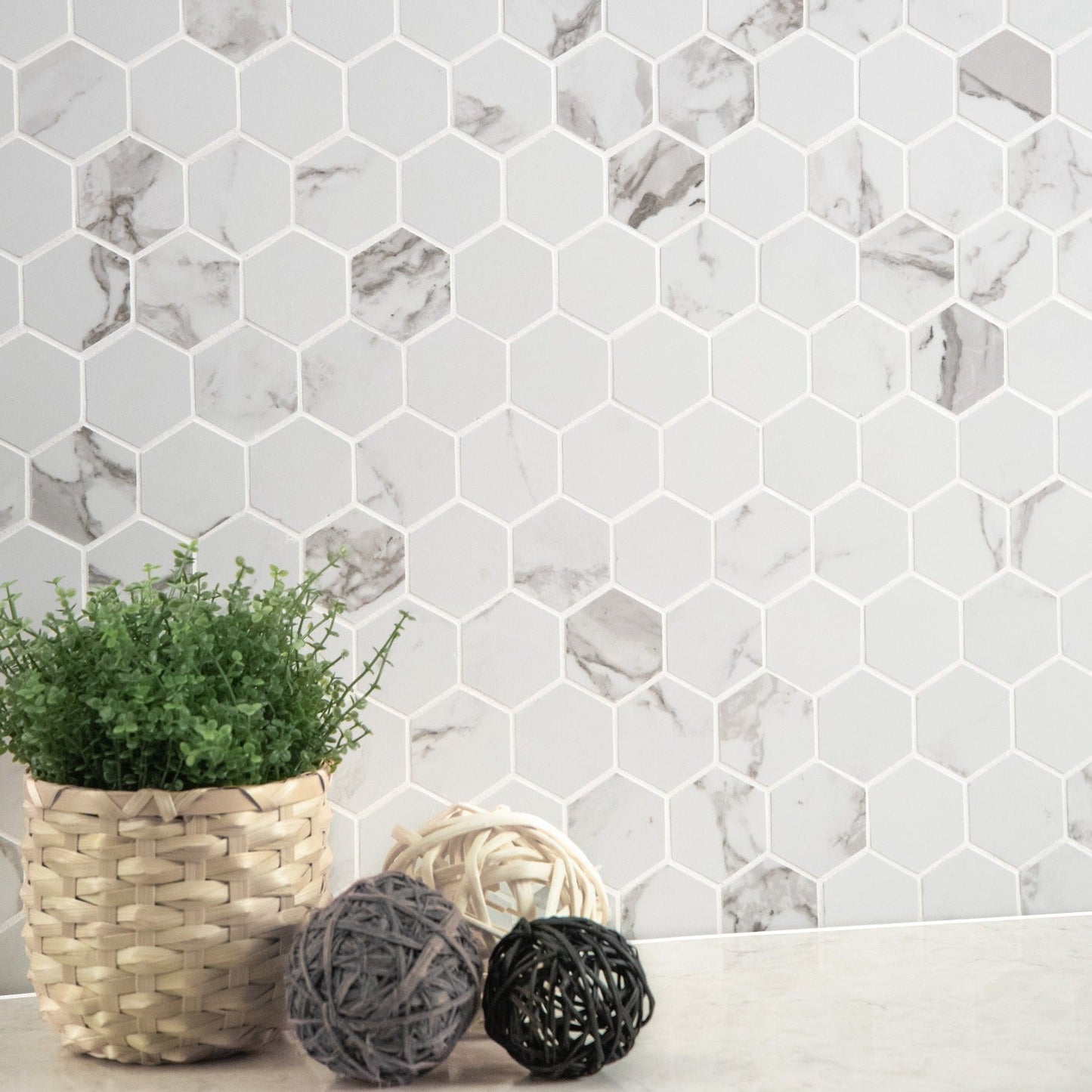Pietra Statuario 12"x12" Matte 2" Hexagon Porcelain Mesh-Mounted Mosaic Tile - MSI Collection