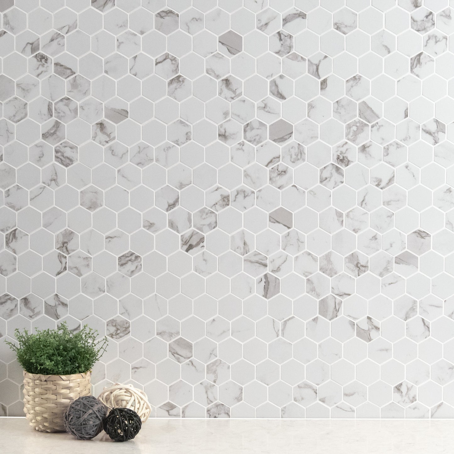 Pietra Statuario 12"x12" Matte 2" Hexagon Porcelain Mesh-Mounted Mosaic Tile - MSI Collection