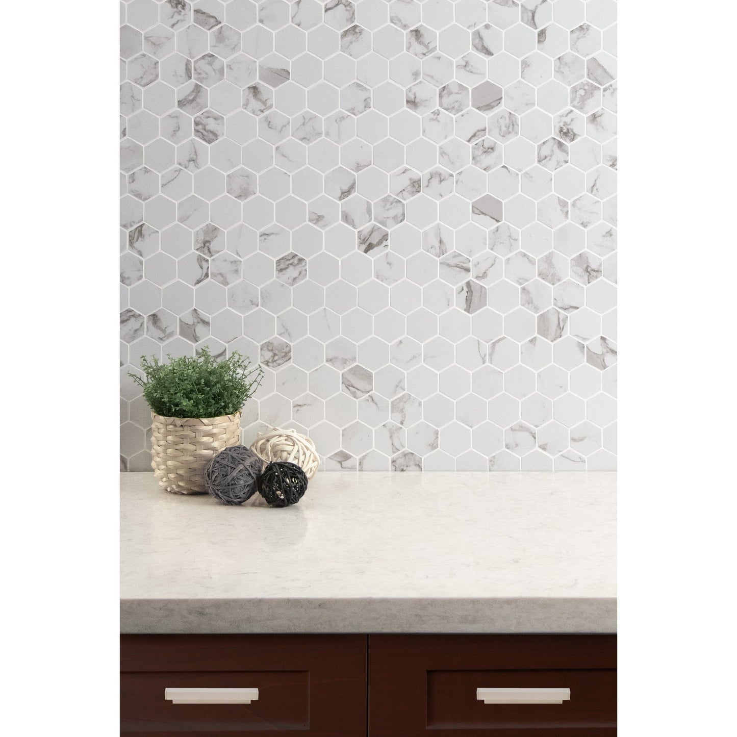 Pietra Statuario 12"x12" Matte 2" Hexagon Porcelain Mesh-Mounted Mosaic Tile - MSI Collection