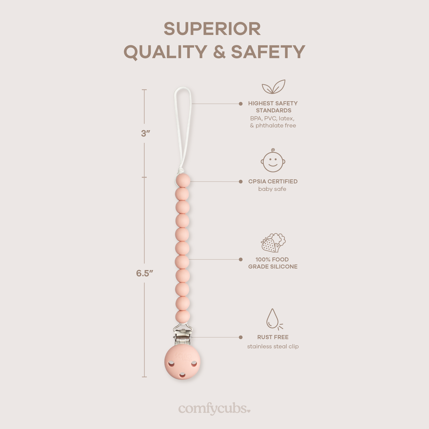 Pacifier Clips, 2 Pack by Comfy Cubs - Pink Blush