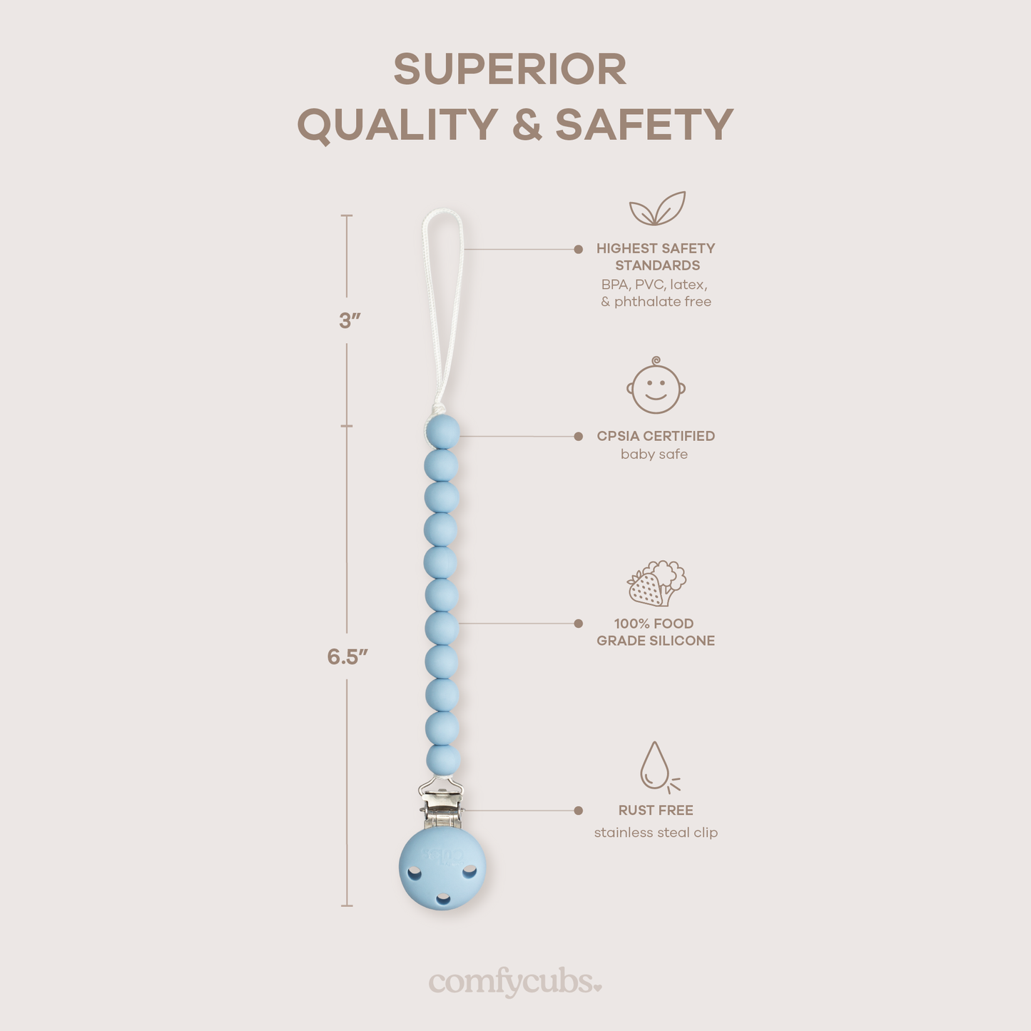 Pacifier Clips, 2 Pack by Comfy Cubs - Sky Blue