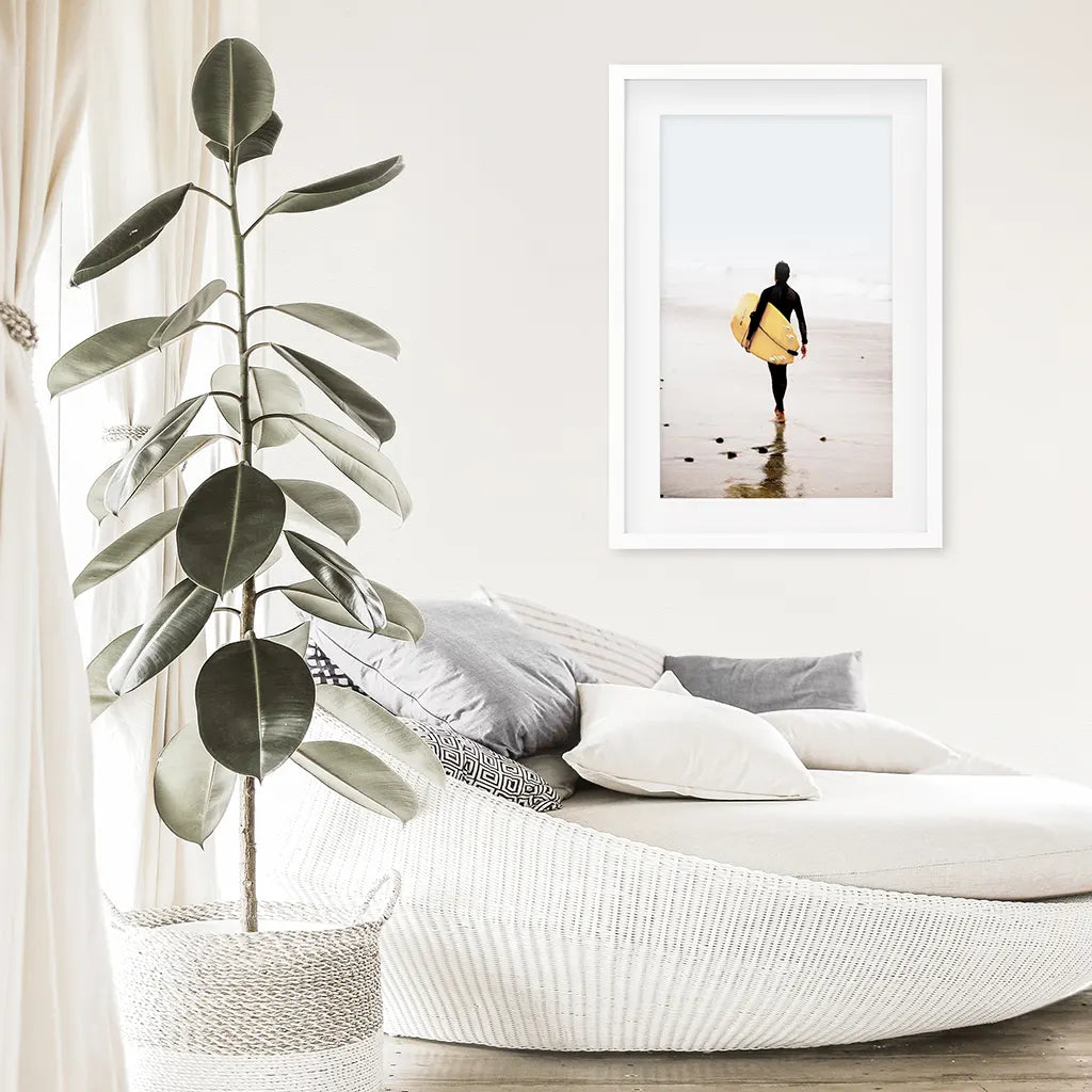 Yellow Surfboard Poster. Coastal Lifestyle Themed Print