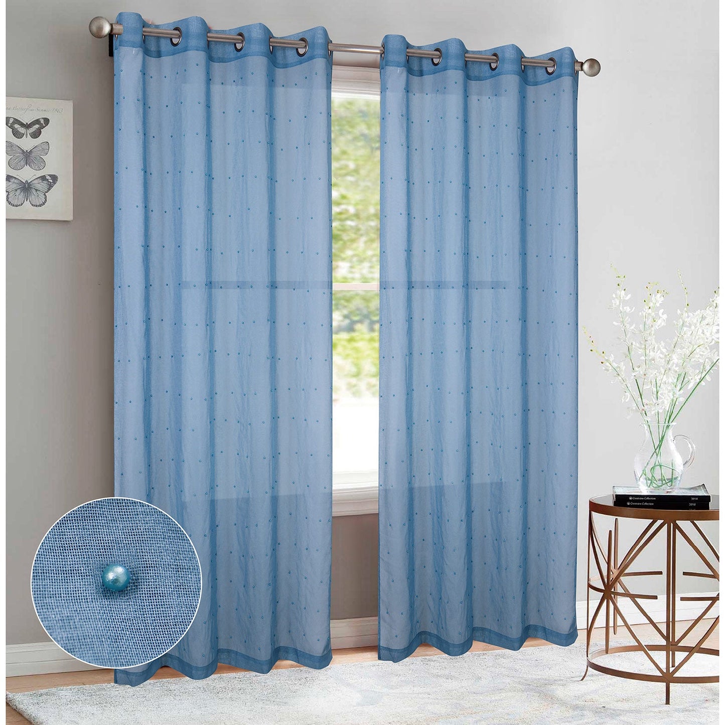 Bali 2-Pack Sheer Grommet Window Panels with Pearls, 76x95 Inches