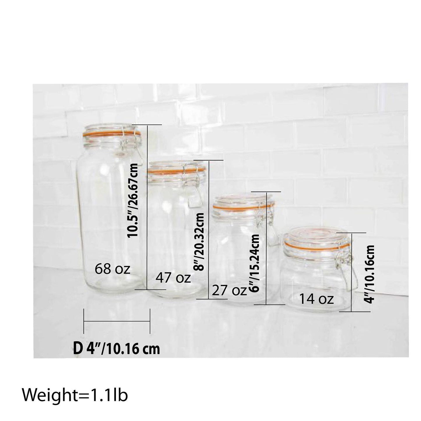 Home Basics 4 Piece, Clear Glass Canister Set with Hermetic Lids