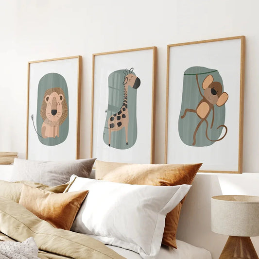 Cute Safari Baby Animals Set of 3 Art Prints