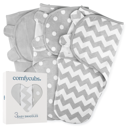 Easy Swaddle Blankets by Comfy Cubs - Grey, Pack of 3