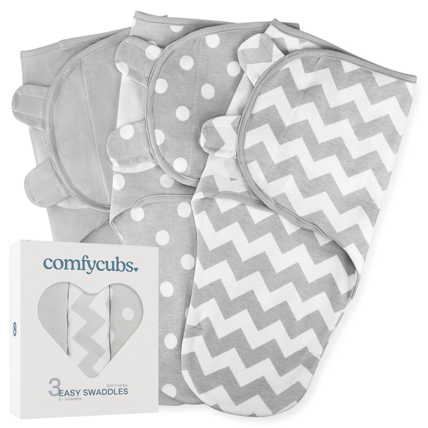 Easy Swaddle Blankets by Comfy Cubs - Grey, Pack of 3
