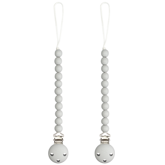 Pacifier Clips, 2 Pack by Comfy Cubs - Grey