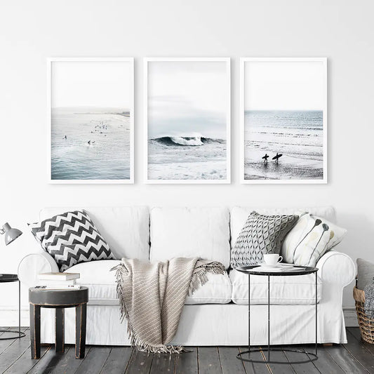 Navy Blue Surfing Wall Art Set of 3 Prints