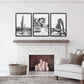 3 Piece Desert Black White Travel Photo. Cactus, Arches, Bus