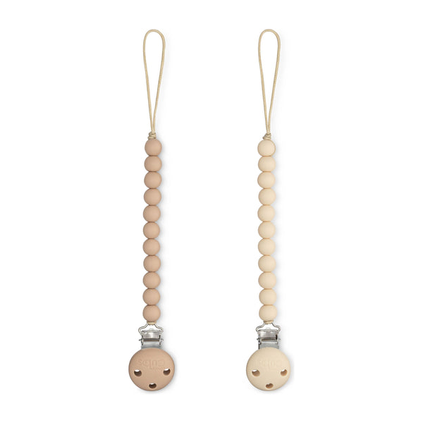 Pacifier Clips, 2 Pack by Comfy Cubs - Beige & Light Beige