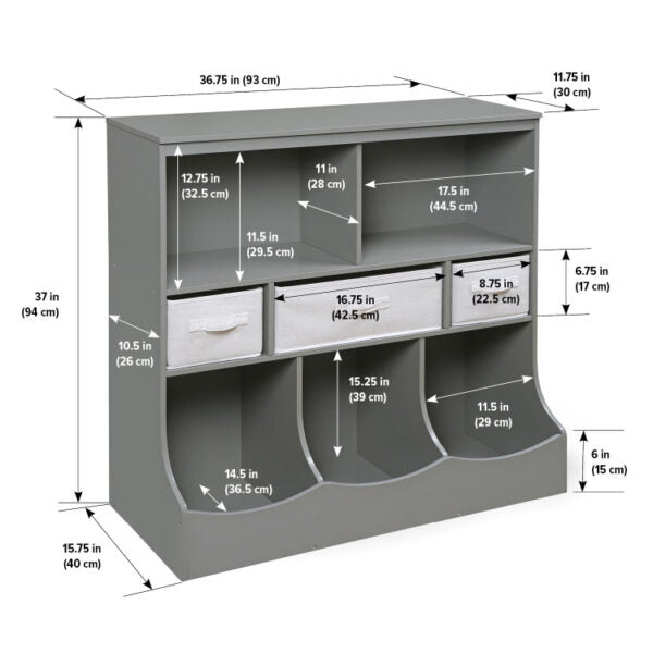 Combo Bin Storage Unit with Three Baskets – Gray