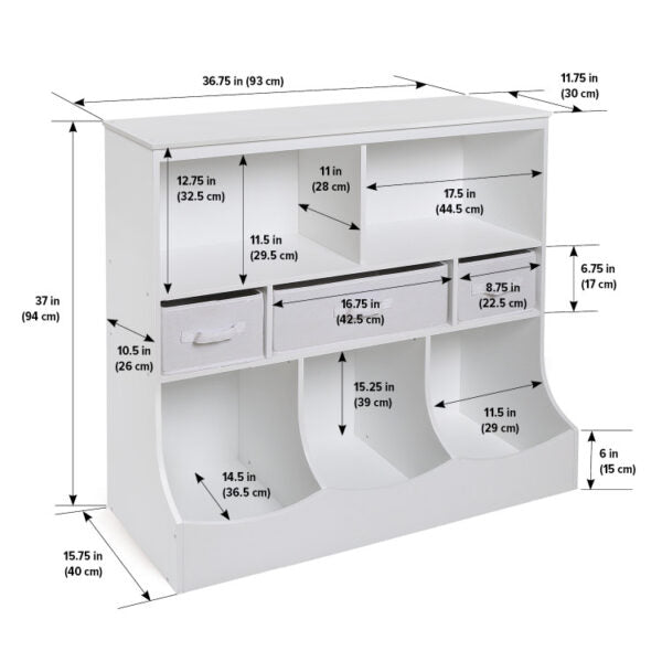 Combo Bin Storage Unit with Three Baskets – White