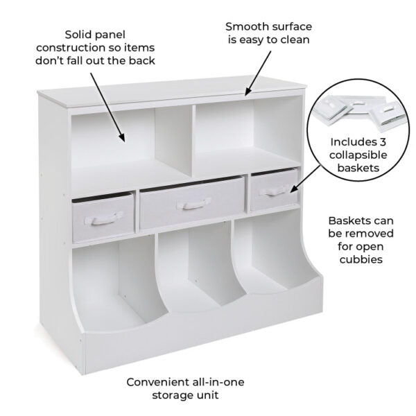 Combo Bin Storage Unit with Three Baskets – White