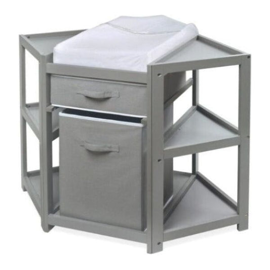 Diaper Corner Baby Changing Table with Hamper and Basket – Gray