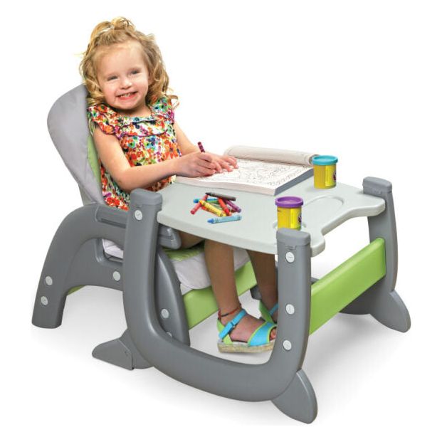 Envee II Baby High Chair with Playtable Conversion – Gray/Green