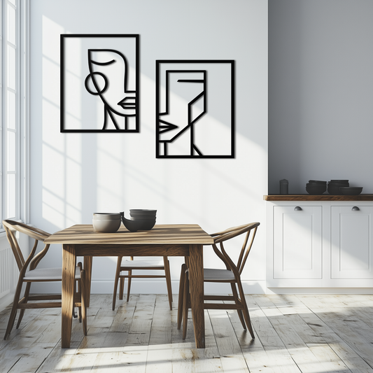 Abstract Faces Metal Wall Art - Modern Geometric Line Art Decor - KAF146