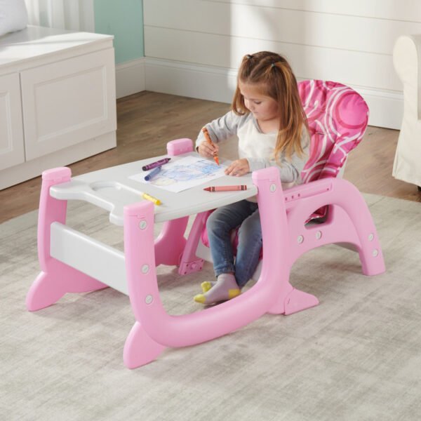 Envee II Baby High Chair with Playtable Conversion – Pink/White