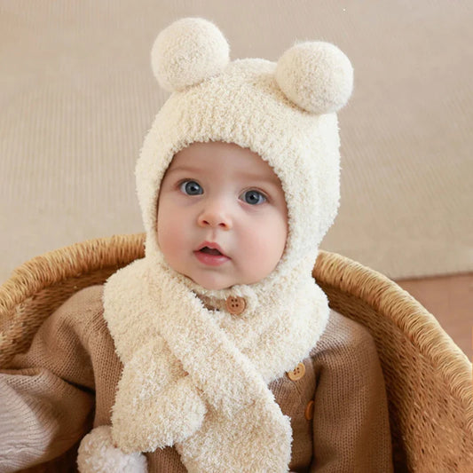 Fleece Pom Pom Scarf Hat