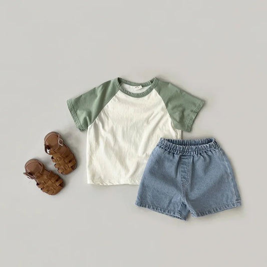 Color-Block Cotton Short Sleeve T-Shirt