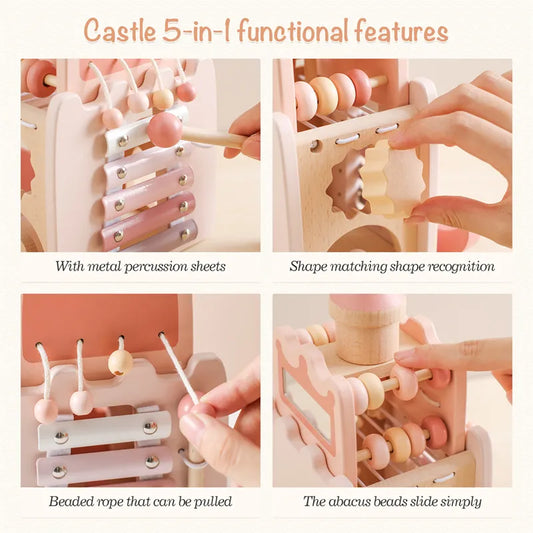 Wooden Rocket Castle Building Blocks Stacking Puzzle