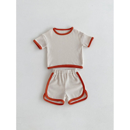Waffle Contrast Shorts Set