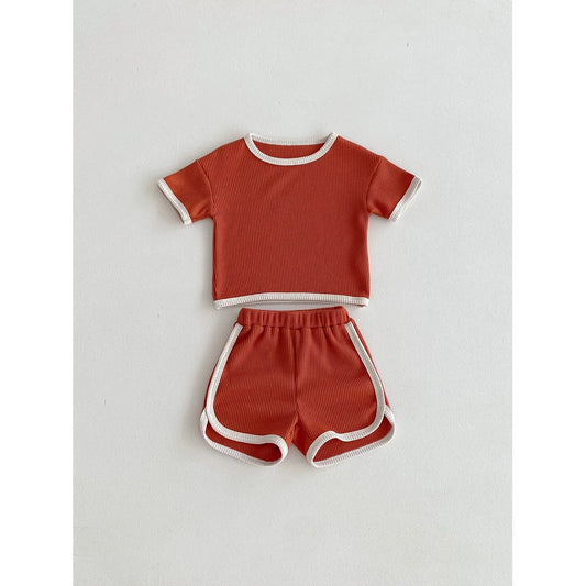 Waffle Contrast Shorts Set