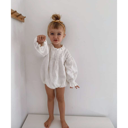 Girls Long Sleeve Linen Bodysuit