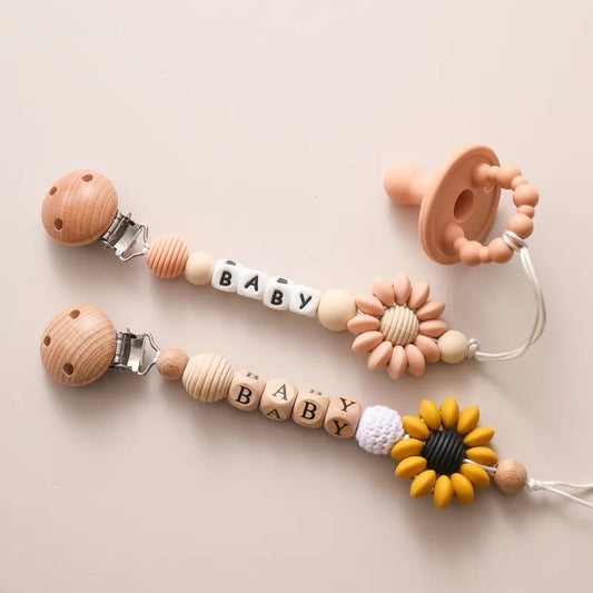 Floral Wooden Clip Pacifier Holder