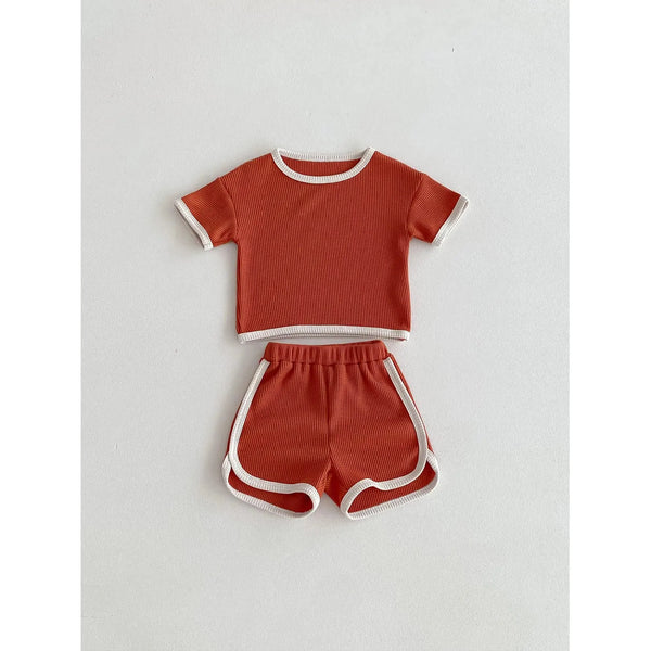 Waffle Contrast Shorts Set