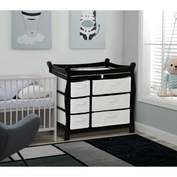 Sleigh Style Baby Changing Table with 6 Baskets – Black