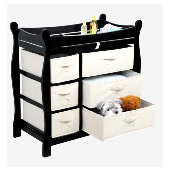 Sleigh Style Baby Changing Table with 6 Baskets – Black