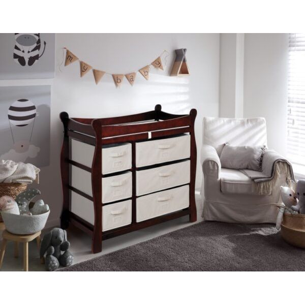 Sleigh Style Baby Changing Table with 6 Baskets – Cherry